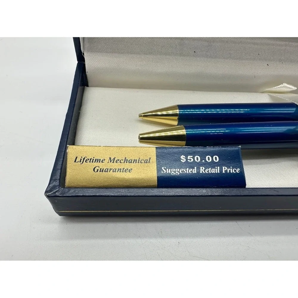 Bill Blass‎ Manhattan Pen and Pencil Set Blue Gold Tone Vintage 231-2 Boxed